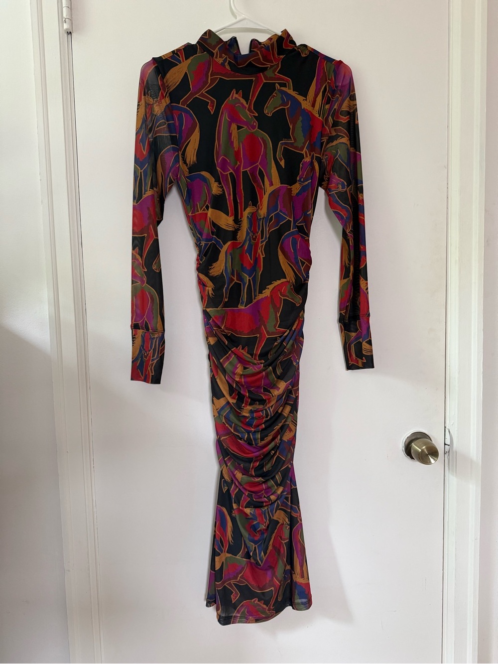 FARM Rio Wild Horse Long-Sleeve Tulle Midi Dress (small)